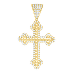 10kt Two-Tone Gold Unisex Cubic Zirconia Cross Religious Charm Pendant