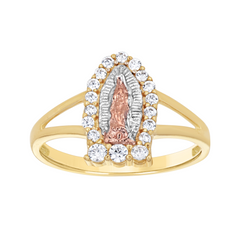 10Kt Gold Womens Cubic Zirconia Virgin Mary Virgen de Guadalupe Religious Ring