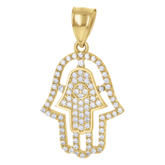 10kt Yellow Gold Cubic Zirconia Cubic-Zirconia Hamsa Religious Charm P