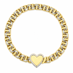 10KT Gold 7MM Chino Bar Heart Bracelet with Greek Bars, Diamond Cut Li