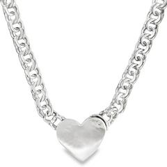 Sterling Silver 8MM Chino Link Big Heart Chain 16 Inches FREE LETTER E