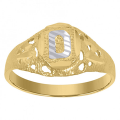 10kt Two-Tone Gold Unisex Kids Children Diamond-Cut Textured Oval Init
