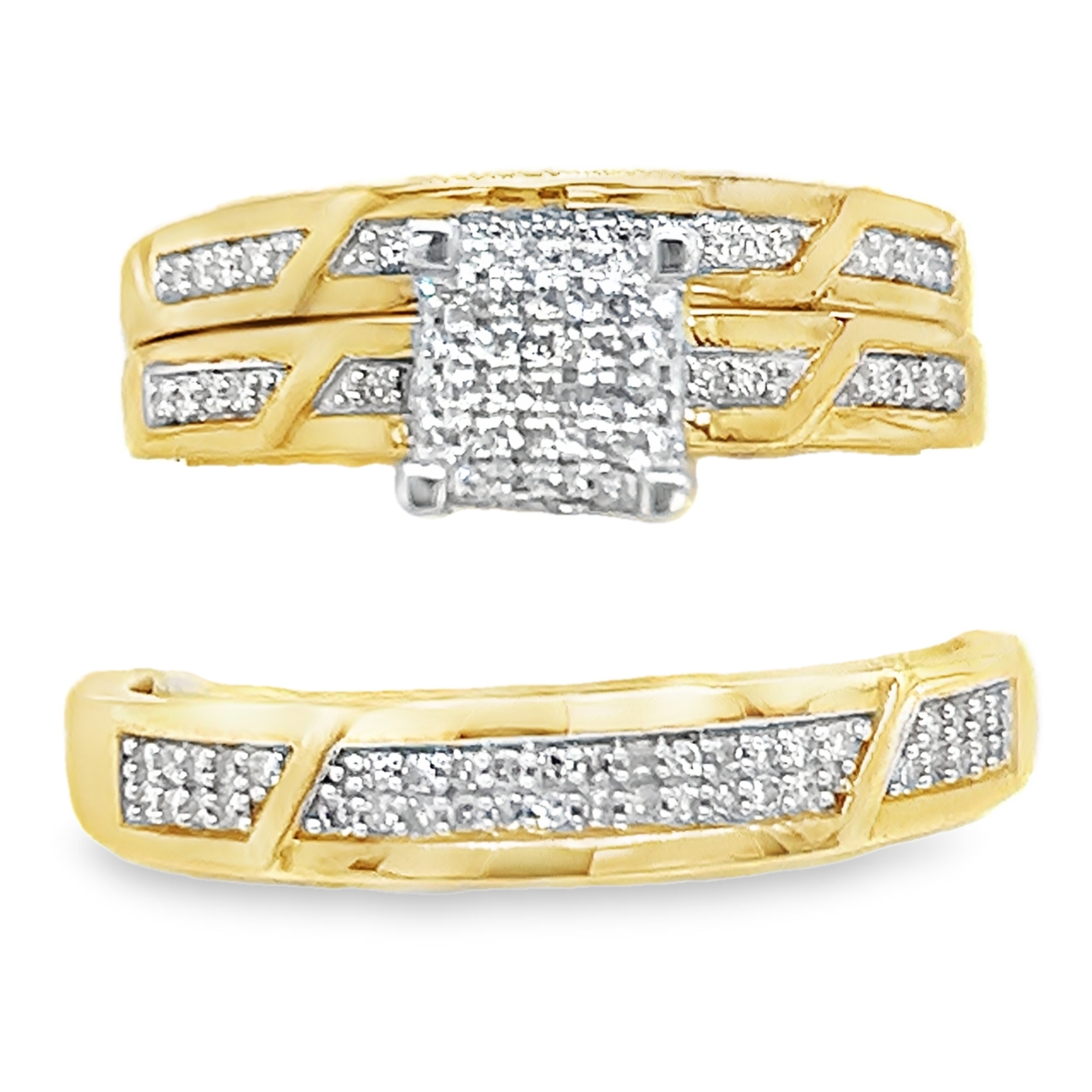 10KT Gold 0.33CT Diamond Princess Wedding Trio Set