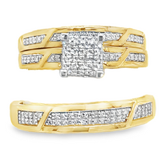 10KT Gold 0.33CT Diamond Princess Wedding Trio Set