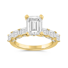 LADIES RING 4 1/2CT ROUND/EMERALD DIAMOND 14K WHITE GOLD (CENTER STONE