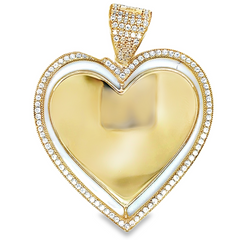 10KT Yellow Gold Picture Rotating Heart Pendant 2IN with Bail