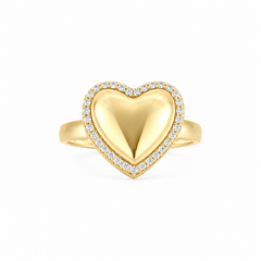 10KT Gold Heart Dome Ring with CZ