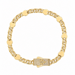 10KT Gold 5MM Chino Link Monaco Bracelet with Multiple Hearts 7 Inches
