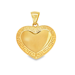 10KT Yellow Gold 20MM Heart Pendant with Greek Border FREE ENGRAVING