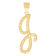 10kt Yellow Gold Initial J Script Alphabet Charm Pendant 27MM with Bai