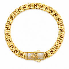 10KT Gold 8MM Chino Bar Monaco Bracelet with Diamond Cut Bars, 7.5 In