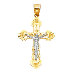 10KT Gold Two-Tone Crucifix Cross Pendant 28MM+Bail