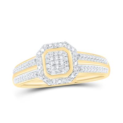 10k Yellow Gold Round Diamond Square Cluster Bridal Engagement Ring 1/10 Cttw