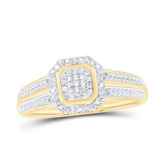10k Yellow Gold Round Diamond Square Cluster Bridal Engagement Ring 1/10 Cttw