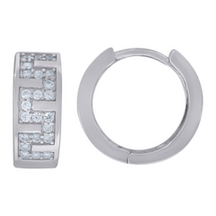 925 Sterling Silver Womens Cubic Zirconia Greek Key Huggie Hoop Earrin