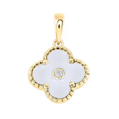 10k Yellow Gold Round Diamond Clover Charm Pendant 0.012 Cttw