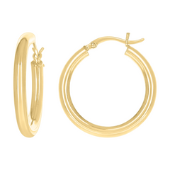 10KT GOLD 3MM HOOP EARRINGS, 25MM