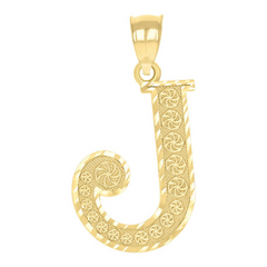 10kt Yellow Gold Unisex Diamond-Cut Initial Letter J Charm Pendant, 1