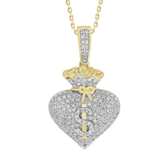 LADIES HEART PENDANT 1/5 CT ROUND DIAMOND 10K YELLOW GOLD