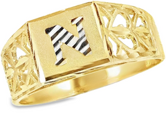 10KT Gold Kid's 8MM Square Initial N Ring