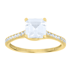 10kt Yellow Gold Womens Cushion-Cut Round Cubic-Zirconia Engagement Ri