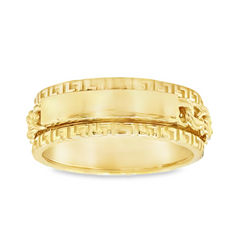 10KT Yellow Gold Chino Link Spinner Rotating Greek 8MM Band Ring Size