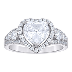 925 Sterling Silver Womens Heart Round Cubic-Zirconia Heart Engagement