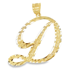 10KT Gold Large Cursive Initial D Pendant