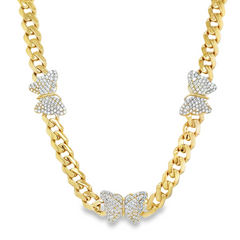 10KT Gold 6MM Cuban Monaco Butterfly Hearts CZ Chain 18 Inches