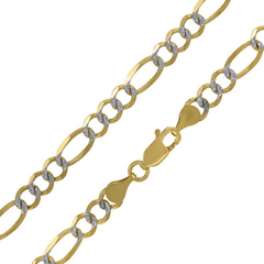 10kt Two-tone Gold Solid Figaro Pave Bracelet 4.5mm 8 inches