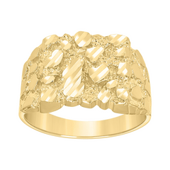 10kt Yellow Gold Unisex Diamond-cut Nugget Fashion Ring S8