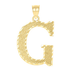10kt Yellow Gold Unisex Diamond-Cut Initial Letter G Charm Pendant, 1