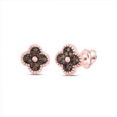 10KT ROSE GOLD 1/5CTW CHOCOLATE DIAMONDS COGNAC NATURAL GIFT CLOVER STUD EARRING