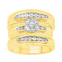 10K YELLOW GOLD WEDDING TRIOS SET 0.75CT DIAMOND