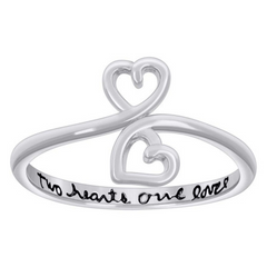 925 Sterling Silver Womens Enameled Two Hearts One Love Hearts Ring Size 7