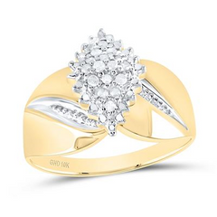 10k Yellow Gold Round Prong-set Diamond Oval Cluster Ring 1/8 Cttw