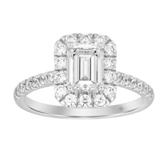 1.75 CTTW Certified Lab-Created Halo Emerald Cut Diamond Solitaire Engagement Ring in 14KT White Gold Setting (Center 1.00CT)