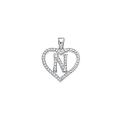 925 Sterling Silver Womens Cubic Zirconia Initial Letter N Heart Charm