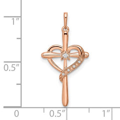 14k Rose Gold Cross with Heart Diamond Pendant