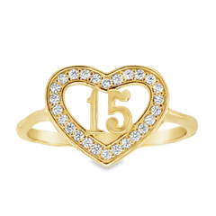 10kt Yellow Gold Womens Cubic-Zirconia Heart Quinceanera Fashion Ring