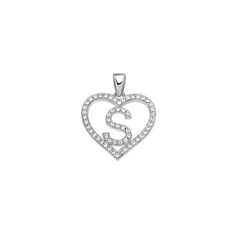 925 Sterling Silver Womens Cubic Zirconia Initial Letter S Heart Charm