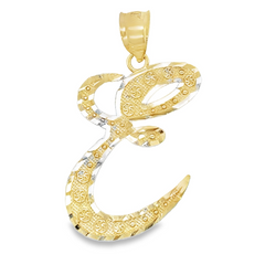 10KT Gold Large Cursive Initial E Pendant