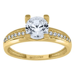 10kt Yellow Gold Womens Round Cubic Zirconia Engagement Ring