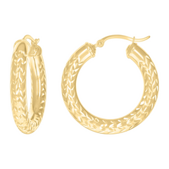 10kt Yellow Gold Womens Diamond-cut Round Tube Patterned Hoop Earrings