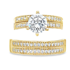 10KT Gold CZ Wedding Trio Ring Set
