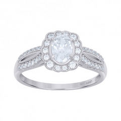 925 Sterling Silver Womens Round Oval Cubic-Zirconia Fashion Ring Size 7