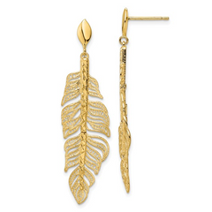 LE 14k Polished D/C Textured Leaf Post Dangle Earrings