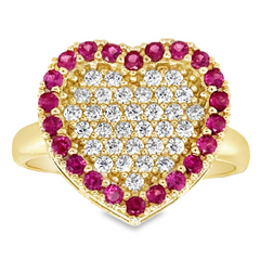10KT Gold Single Heart Ring with Red CZ Size 8