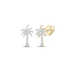 10KT GOLD 1/5CTW-NATURAL DIAMONDS PALM TREE 956 STUD EARRING