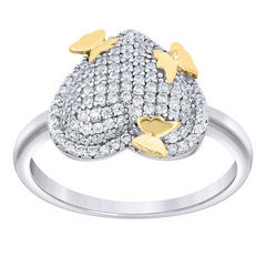 925 Sterling Silver Yellow-Tone Womens Cubic-Zirconia Butterflies Hear